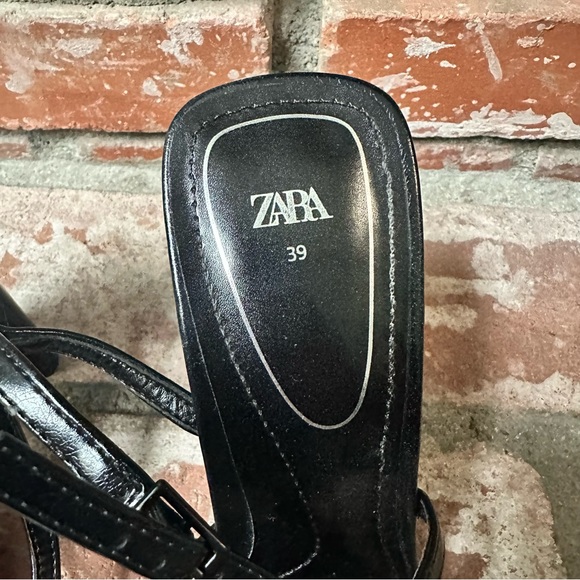 Zara Black Strap Squared Toe High Heeled Sandals Shoes Size 8 - Picture 3 of 7